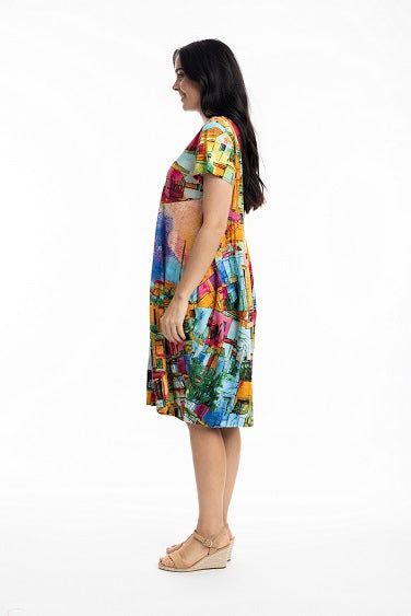 Orientique - Havana - Short Sleeve Bubble Dress in Multicolour Havana Print (20055)