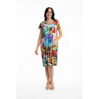 Orientique - Havana - Short Sleeve Bubble Dress in Multicolour Havana Print (20055)