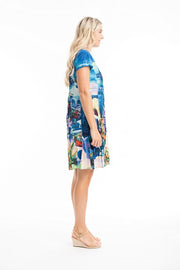 Orientique - Santorini - Easy Fit Organic Cotton Dress in Blues (20058)