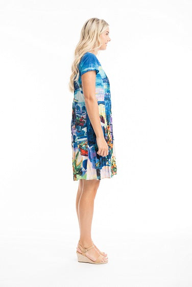 Orientique - Santorini - Easy Fit Organic Cotton Dress in Blues (20058)