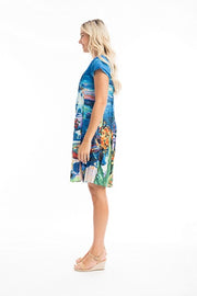 Orientique - Santorini - Easy Fit Organic Cotton Dress in Blues (20058)