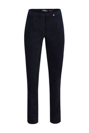 Robell – Marie - Straight Leg Full Length Cotton Velvet Trouser in Navy (51414-54362)