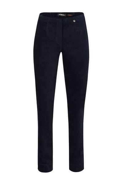 Robell – Marie - Straight Leg Full Length Cotton Velvet Trouser in Navy (51414-54362)