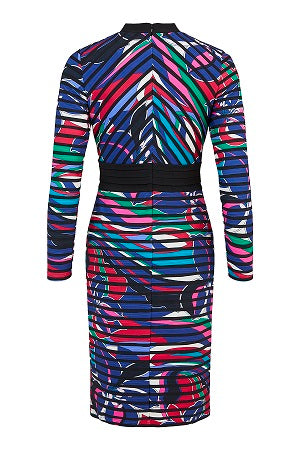 Tia - Long Sleeve V Neck Multi-Coloured Cocktail Dress