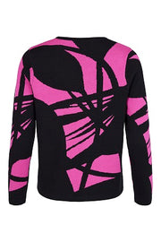 Sunday - Round Neck Long Sleeve Jumper in Black/Cerise Pink (6851-6636)
