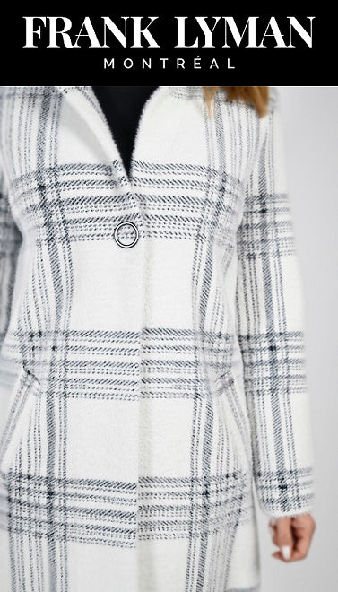 Frank Lyman - White/Grey Large Check Soft Knit Coat