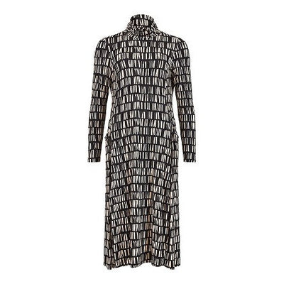 NOEN - Long Sleeve High Neck Soft Knit Dress in Black and Taupe