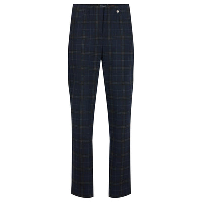 Robell – Bella  - Full Length Soft Winter Trousers in Navy & Grey Check (52564-55054)