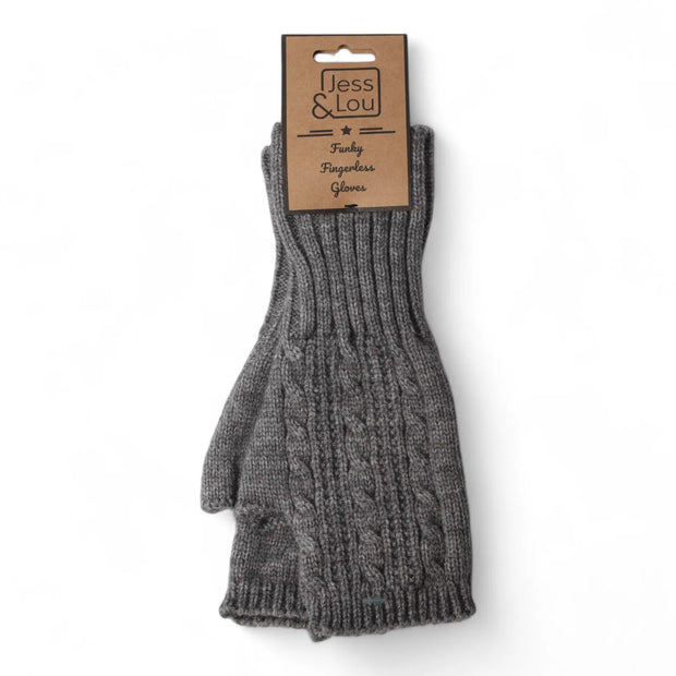 Jess & Lou - Cosy Cable Knit Charcoal Fingerless Gloves (GL135)