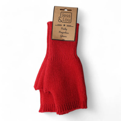 Jess & Lou - Cosy Plain Knit Red Fingerless Gloves (GL144)