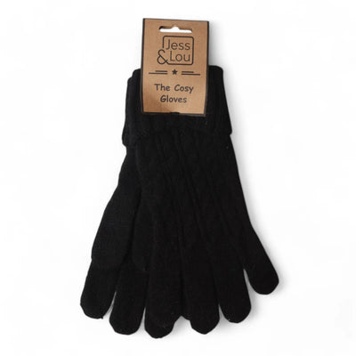 Jess & Lou - Cosy Cable Knit Black Gloves (GL216)
