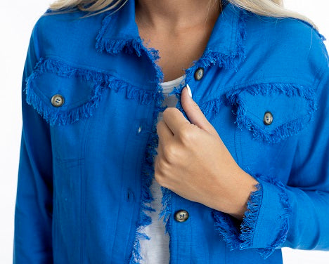 Orientique - Essentials - Short Cotton/Linen Mix Jacket in Electric Blue (42118)