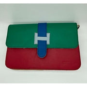 Soruka - Jana - Reverse Tab Red and Bright Green & Dark Grey Leather Shoulder/Cross body Bag