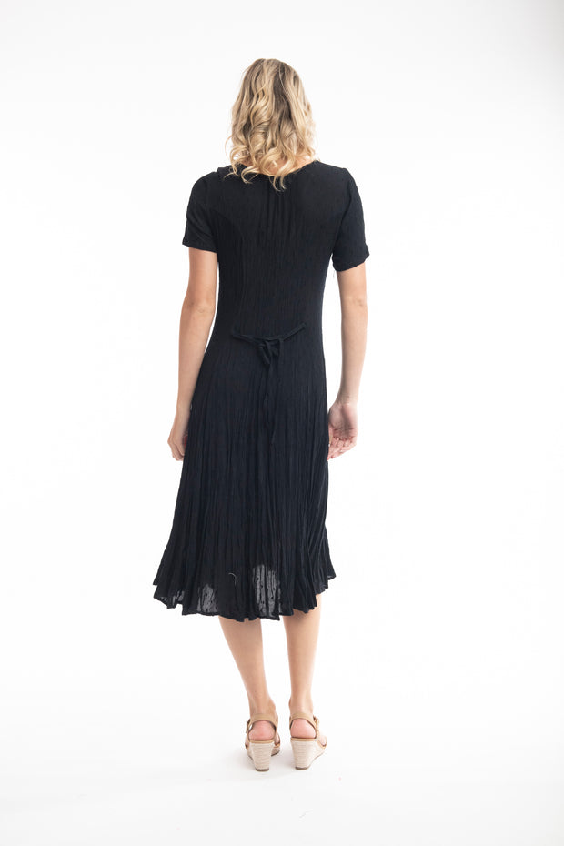 Orientique - Black Soft Floaty Godet Short Sleeve Dress (81261)