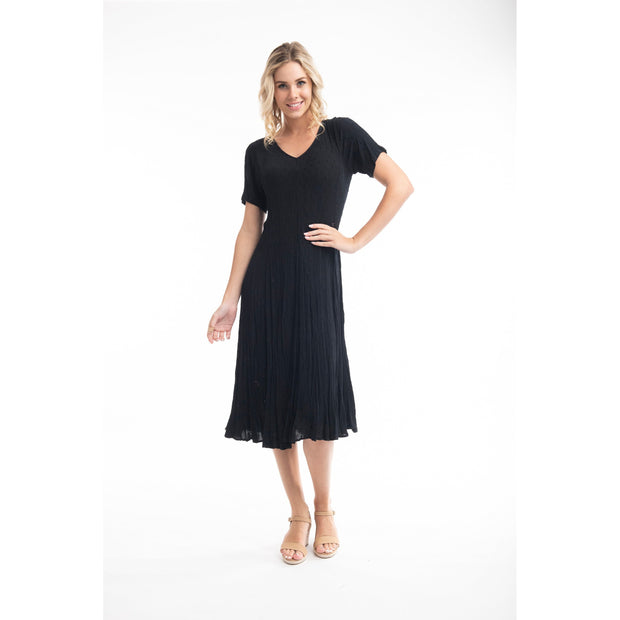 Orientique - Black Soft Floaty Godet Short Sleeve Dress (81261)
