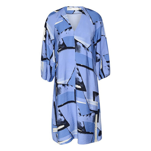 InWear - NaomiIW - 3/4 Sleeve V Neck Dress In Blue Abstract Print