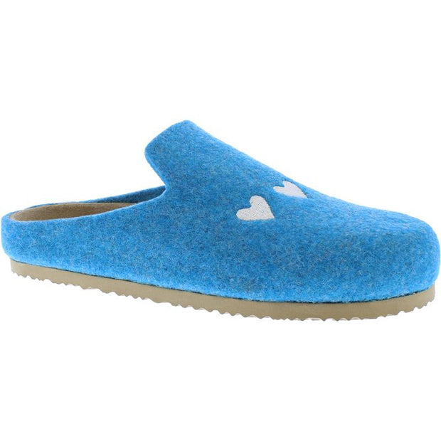 Adesso - Poppy - Aqua Natural Wool Slipper with 3 Embroidered Hearts
