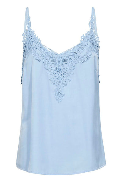 CREAM - Anna - Sleeveless V Neck Vest Top with Lace Detail Silver Lake (10611224)