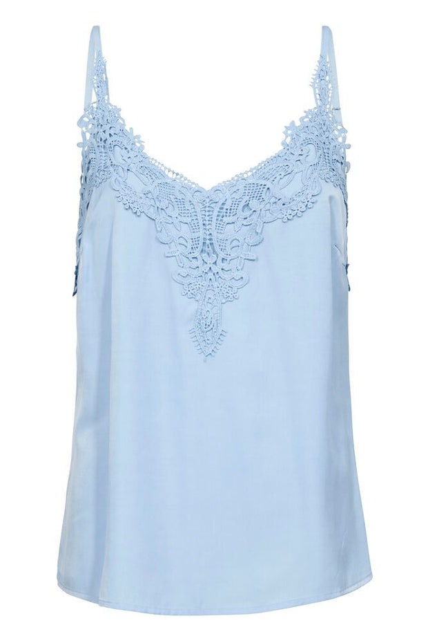 CREAM - Anna - Sleeveless V Neck Vest Top with Lace Detail Silver Lake (10611224)