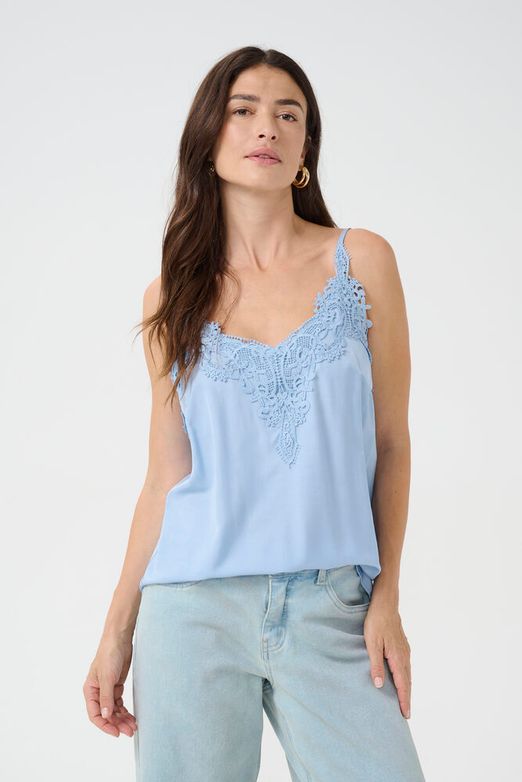 CREAM - Anna - Sleeveless V Neck Vest Top with Lace Detail Silver