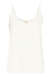 CREAM - Anna - Sleeveless V Neck Vest Top with Lace Detail Snow White (10611224)