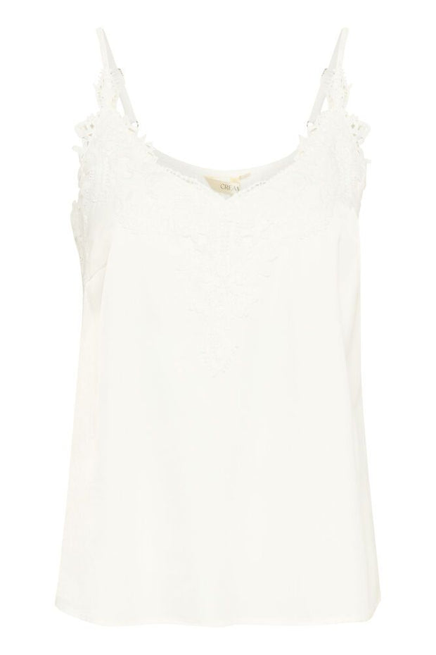 CREAM - Anna - Sleeveless V Neck Vest Top with Lace Detail Snow White (10611224)