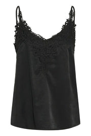 CREAM - Anna - Sleeveless V Neck Vest Top with Lace Detail in Black (10611224)