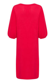 CREAM - CRVillea V Neck Knee Length Knitted Dress in Red