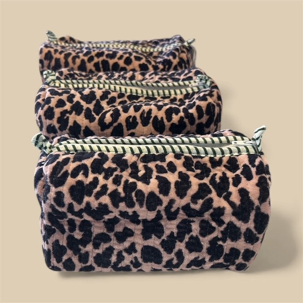 Kris Ana - 3 Piece Velvet Travel Set - Beige/Black Cheetah Print