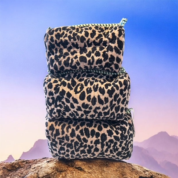 Kris Ana - 3 Piece Velvet Travel Set - Beige/Black Cheetah Print