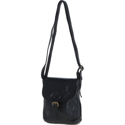 Ashwood Leather - Soft Black Leather Flap-Over Crossbody Bag with Magnetic Closure D-90