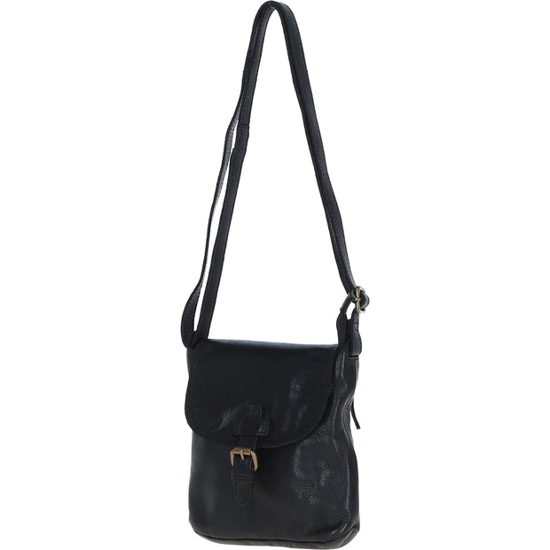 Ashwood Leather - Soft Black Leather Flap-Over Crossbody Bag with Magnetic Closure D-90