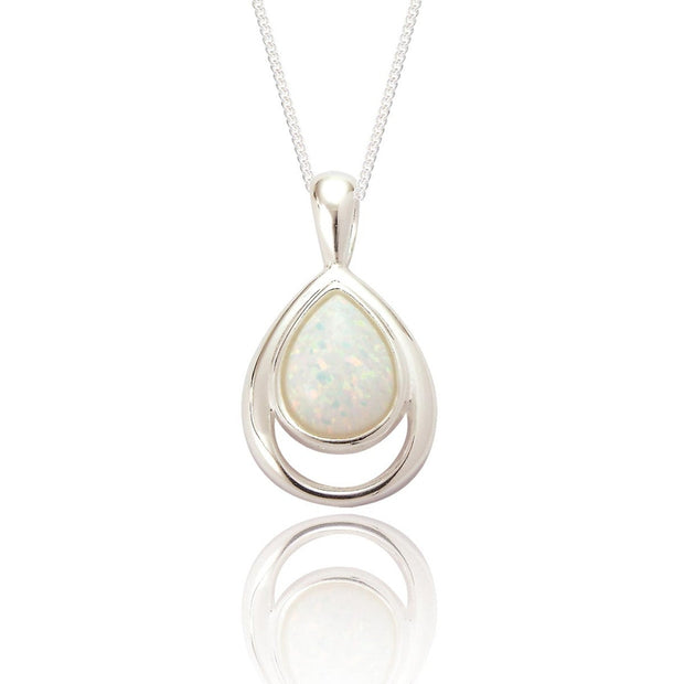 Spoke925 - Xanna White Teardrop Opal Silver Pendant on 18" Silver Chain