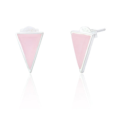 Spoke925 - Liga Triangular Rose Quartz Silver Stud Earrings