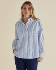 Betty Basics - Artemis - Ladies Blue and Silver Stripe Oversized Cotton Shirt