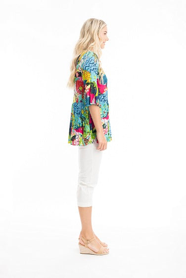 Orientique - Elafonissi - V Neck 3/4 Sleeve Loose Fit Blouse (42086)