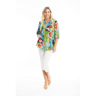 Orientique - Elafonissi - V Neck 3/4 Sleeve Loose Fit Blouse (42086)