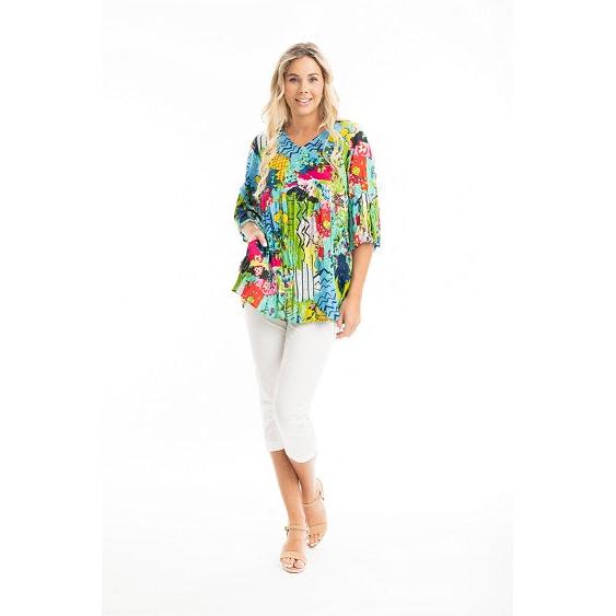 Orientique - Elafonissi - V Neck 3/4 Sleeve Loose Fit Blouse (42086)