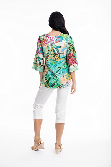 Orientique - Hanalei - V Neck 3/4 Sleeve Placket blouse (9231)