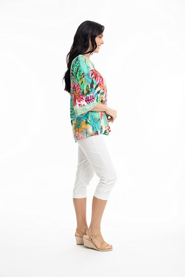 Orientique - Hanalei - V Neck 3/4 Sleeve Placket blouse (9231)
