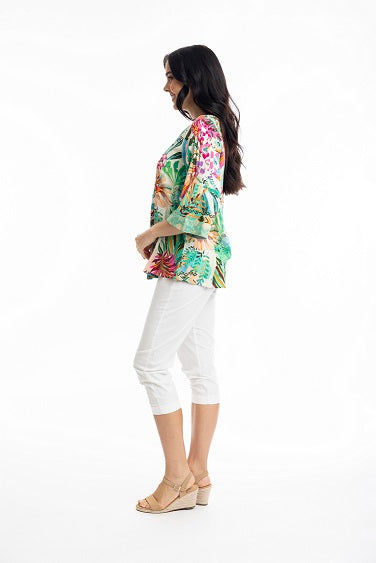 Orientique - Hanalei - V Neck 3/4 Sleeve Placket blouse (9231)