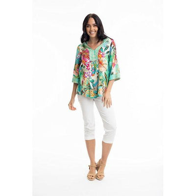 Orientique - Hanalei - V Neck 3/4 Sleeve Placket blouse (9231)