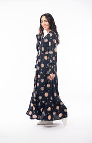 Orientique - Hera - Floaty Maxi Dress in Navy with bold print (7182)