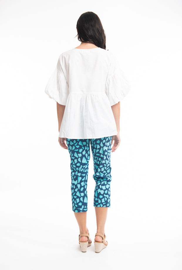Orientique - Ios - Capri Stretch Trousers in Blue Print