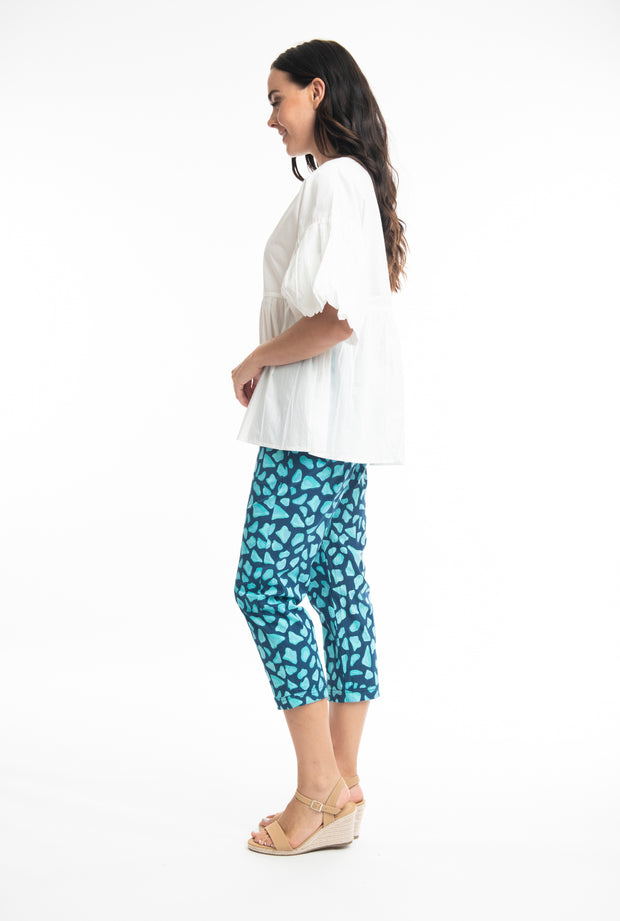 Orientique - Ios - Capri Stretch Trousers in Blue Print