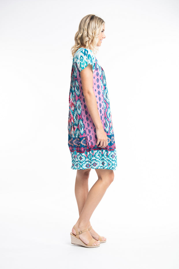 Orientique - Izmir - Easy Fit Organic Cotton Dress in Turquoise (61599)