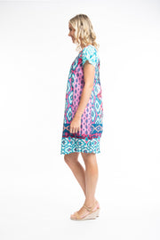 Orientique - Izmir - Easy Fit Organic Cotton Dress in Turquoise (61599)