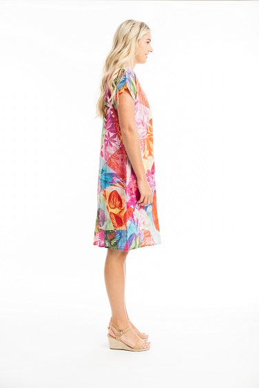 Orientique - Jozani - Short Sleeve Bubble Dress in Multicolour Floral Print (30063)