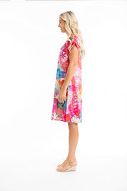 Orientique - Jozani - Short Sleeve Bubble Dress in Multicolour Floral Print (30063)