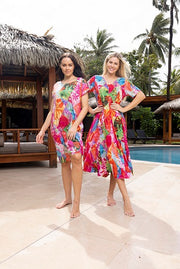 Orientique - Jozani - Short Sleeve Bubble Dress in Multicolour Floral Print (30063)